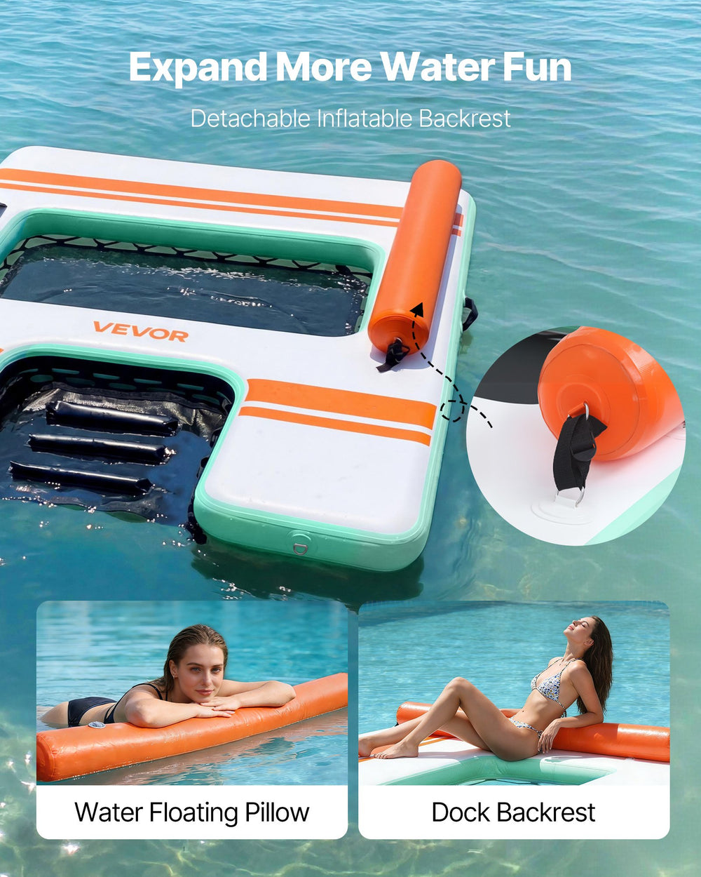 VEVOR Inflatable Floating Dock, 8 x 6 FT Inflatable Dock Platform, Non-Slip Water Air Mat with Portable Carrying Bag and Detachable Ladder, Floating Water Platform Island Raft for Pool Beach Ocean