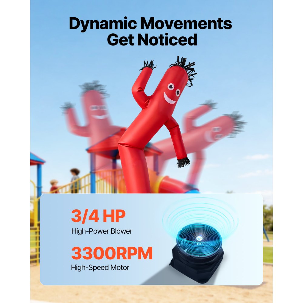 VEVOR Inflatable Tube Man with Blower, 10 ft Tall, Wacky Waving Wind Flying Inflatable Dancing Tube Guy with 3/4 HP IPX3 Waterproof Blower Fan, for Outdoor Advertising Business Store Decoration, Red