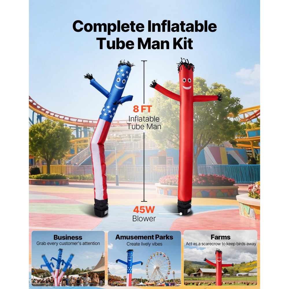 VEVOR Inflatable Tube Man with Blower, 8 ft Tall, Wacky Waving Wind Flying Inflatable Dancing Tube Guy with 1/15 HP IPX3 Waterproof Blower Fan, for Outdoor Advertising Business Store Party Decoration