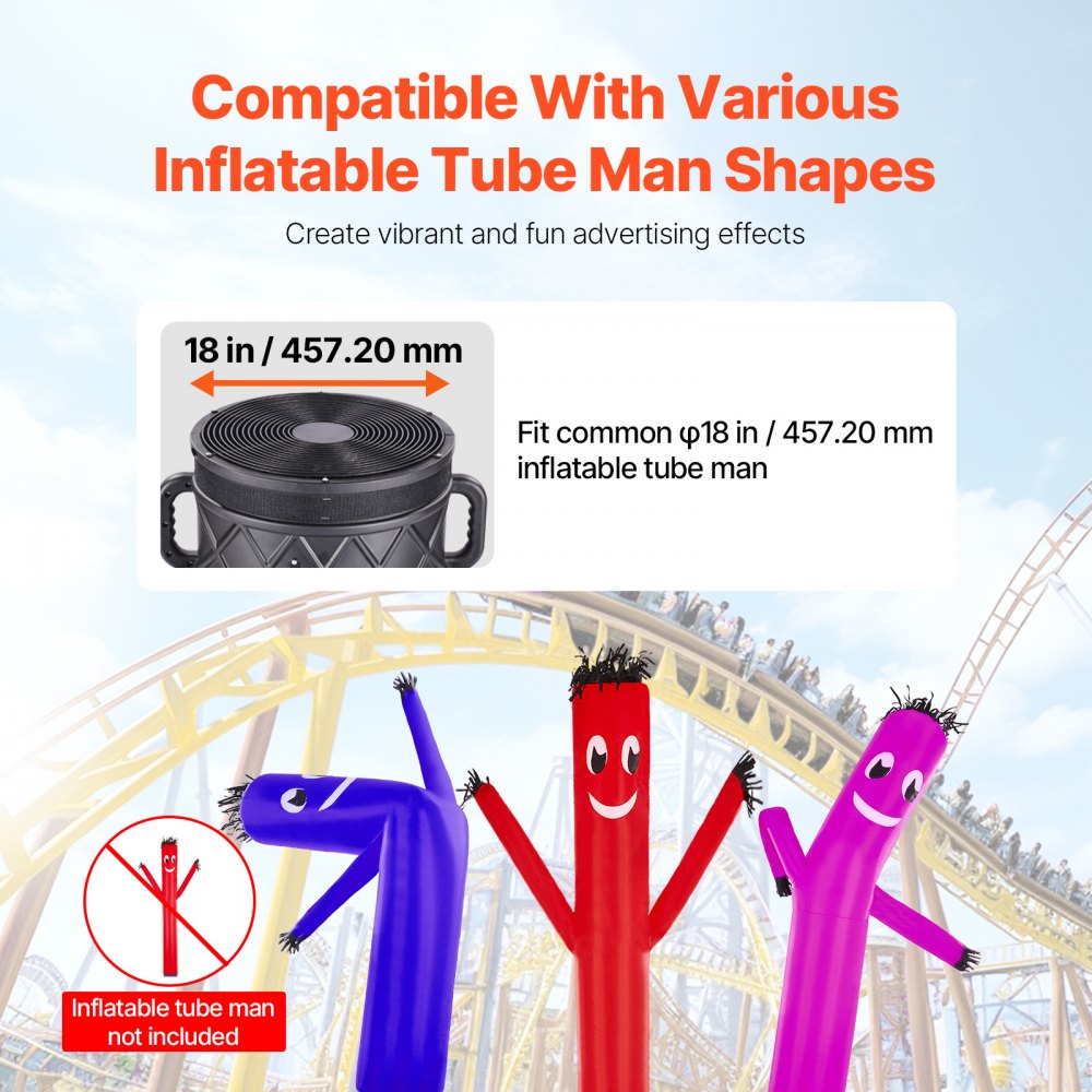 VEVOR Inflatable Tube Man Blower, 1 HP, Blower Fan for Wacky Waving Inflatable Tube Guy, PP Shell, IPX3 Waterproof, Fits 18" Diameter Outdoor Inflatable Wind Flying Tube Man(No Inflatable)