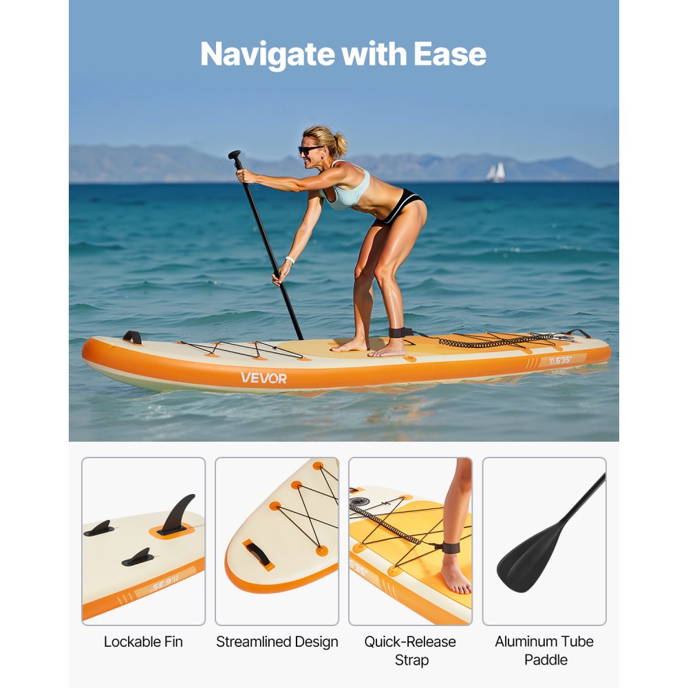 VEVOR Inflatable Stand Up Paddle Board, 11.6' x 35" x 6" Wide Ultra-Light SUP Paddleboard, All Accessories Included, Pump, Paddle, Fin, Backpack, Ankle Leash, Strap, Non-slip Deck for Youth & Adults