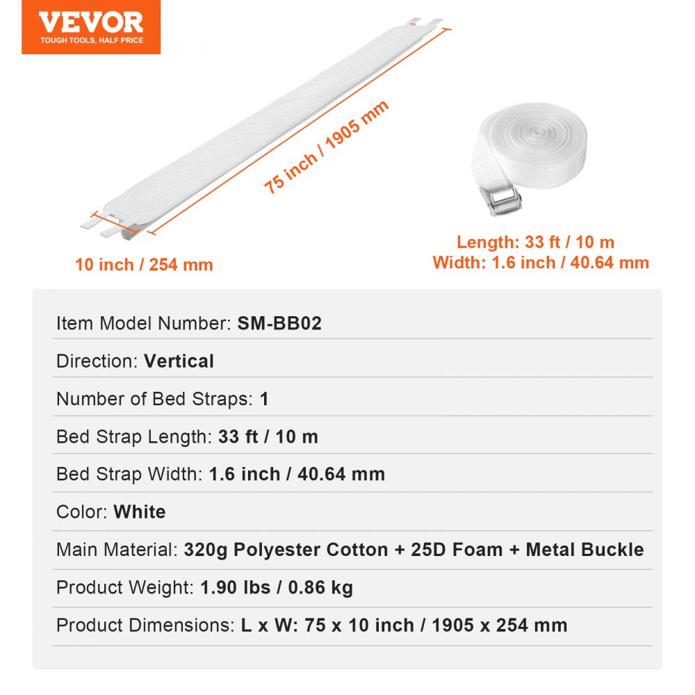 VEVOR Bed Bridge, King Bed Converter Kit, Split King Gap Filler for Adjustable Bed Mattress Connector Mattress Gap Filler with Heavy Duty Metal Buckle Strap 25D Memory Foam (75" L x 10" W)