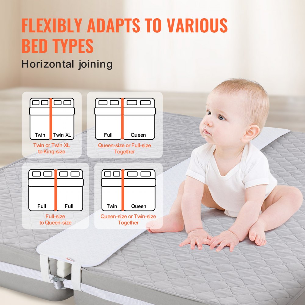 VEVOR Bed Bridge, King Bed Converter Kit, Split King Gap Filler for Adjustable Bed Mattress Connector Mattress Gap Filler with Heavy Duty Metal Buckle Strap 25D Memory Foam (75"L x 12"W)