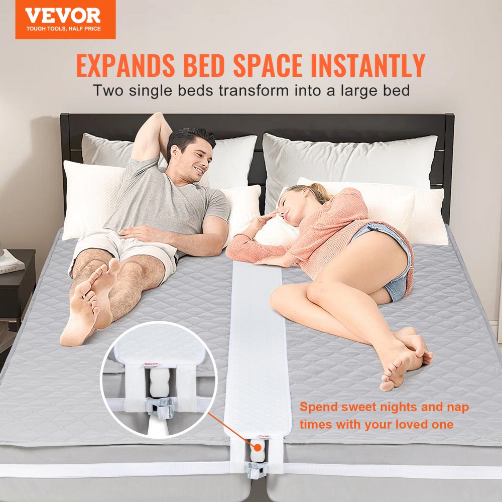 VEVOR Bed Bridge, King Bed Converter Kit, Split King Gap Filler for Adjustable Bed Mattress Connector Mattress Gap Filler with Heavy Duty Metal Buckle Strap 25D Memory Foam (75" L x 8" W)