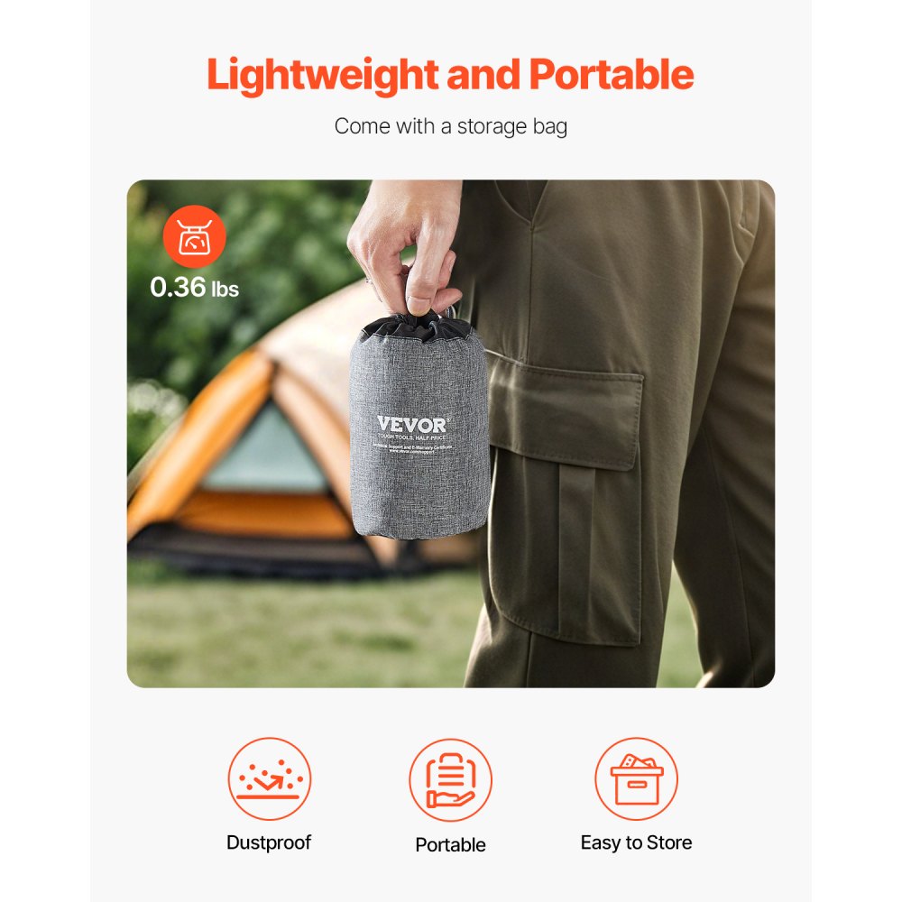 VEVOR Inflatable Camping Pillow, 5-Inch Thickened Travel Pillow, Soft Backpacking Pillows with Removable & Washable Cover, Storage Bag, Lightweight and Portable for Camping, Air Travel, Hiking, Office