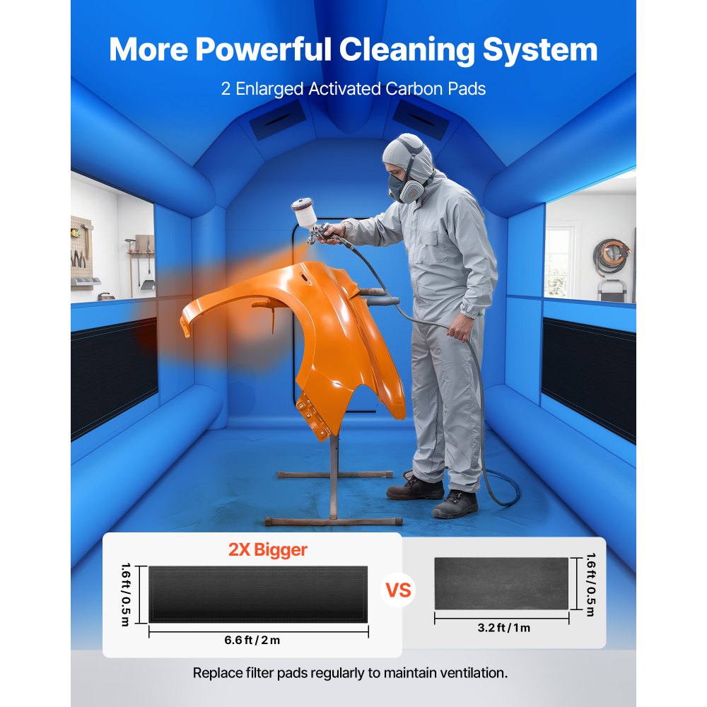 VEVOR Inflatable Paint Booth, 13 x 10 x 9 ft, Portable Spray Booth with 750W Powerful Blower and Large Filter Cotton, Arched Roof Blow Up Painting Tent for Bike, Motorcycle, and Furniture, Blue