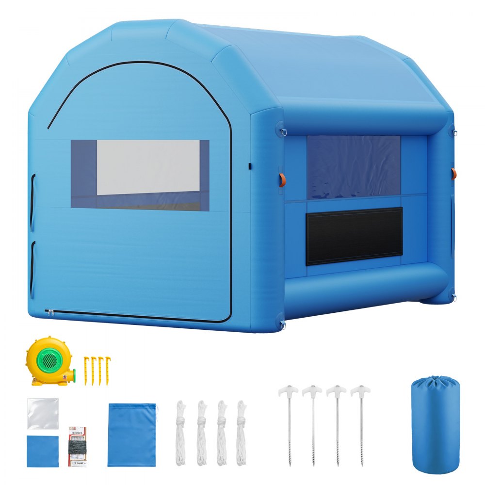 VEVOR Inflatable Paint Booth, 13 x 10 x 9 ft, Portable Spray Booth with 750W Powerful Blower and Large Filter Cotton, Arched Roof Blow Up Painting Tent for Bike, Motorcycle, and Furniture, Blue