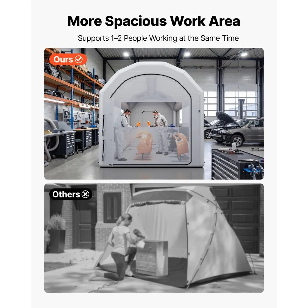 VEVOR Inflatable Paint Booth, 13 x 10 x 9 ft, Portable Spray Booth with 750W Powerful Blower and Large Filter Cotton, Arched Roof Blow Up Painting Tent for Bike, Motorcycle, and Furniture, Gray