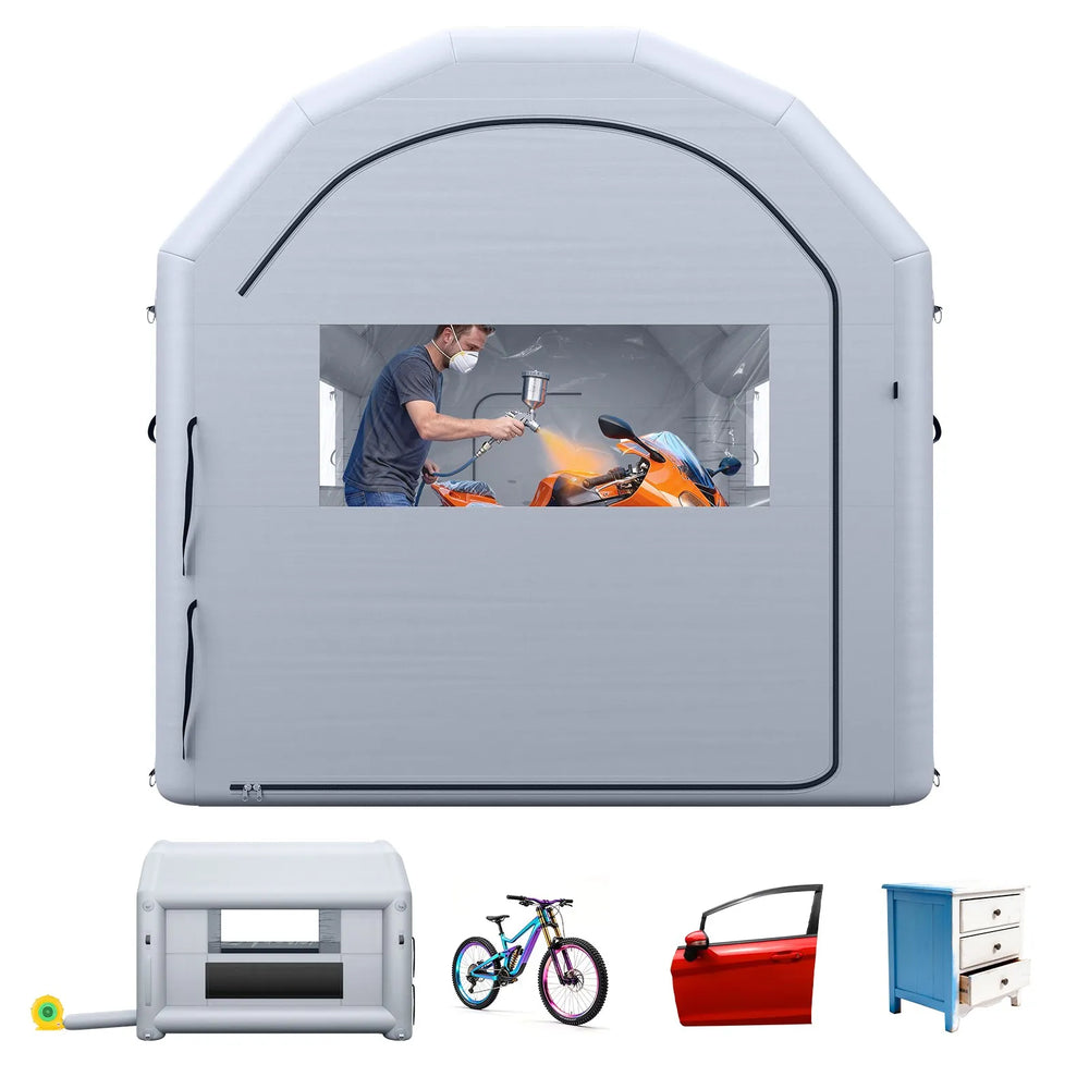 VEVOR Inflatable Paint Booth, 13 x 10 x 9 ft, Portable Spray Booth with 750W Powerful Blower and Large Filter Cotton, Arched Roof Blow Up Painting Tent for Bike, Motorcycle, and Furniture, Gray