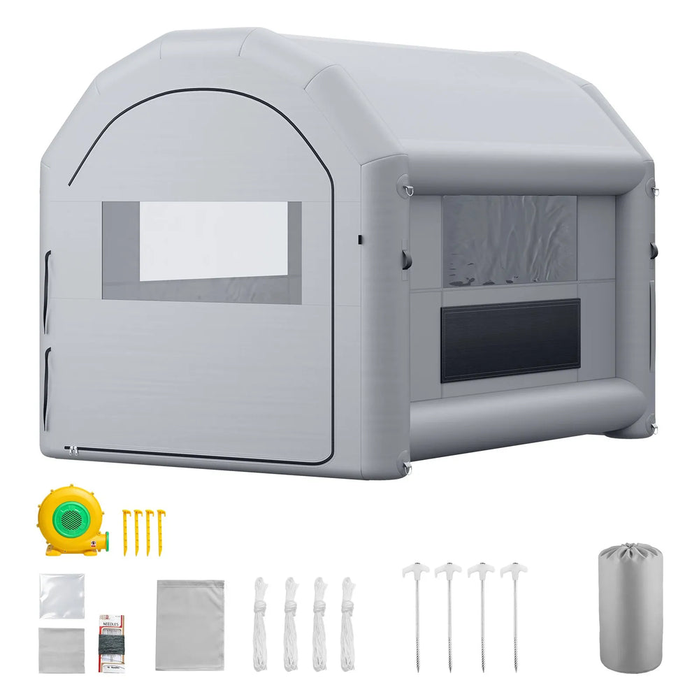 VEVOR Inflatable Paint Booth, 13 x 10 x 9 ft, Portable Spray Booth with 750W Powerful Blower and Large Filter Cotton, Arched Roof Blow Up Painting Tent for Bike, Motorcycle, and Furniture, Gray