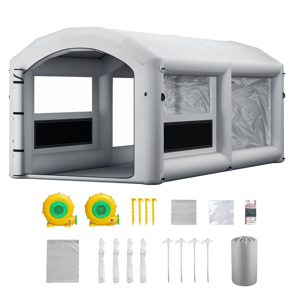 VEVOR Inflatable Paint Booth, 20 x 10 x 8 ft, Portable Spray Booth with 480W+750W Blowers and Large Filter Cotton, Arched Roof Blow Up Painting Tent for ATV, Motorcycle, and Medium Furniture, Gray