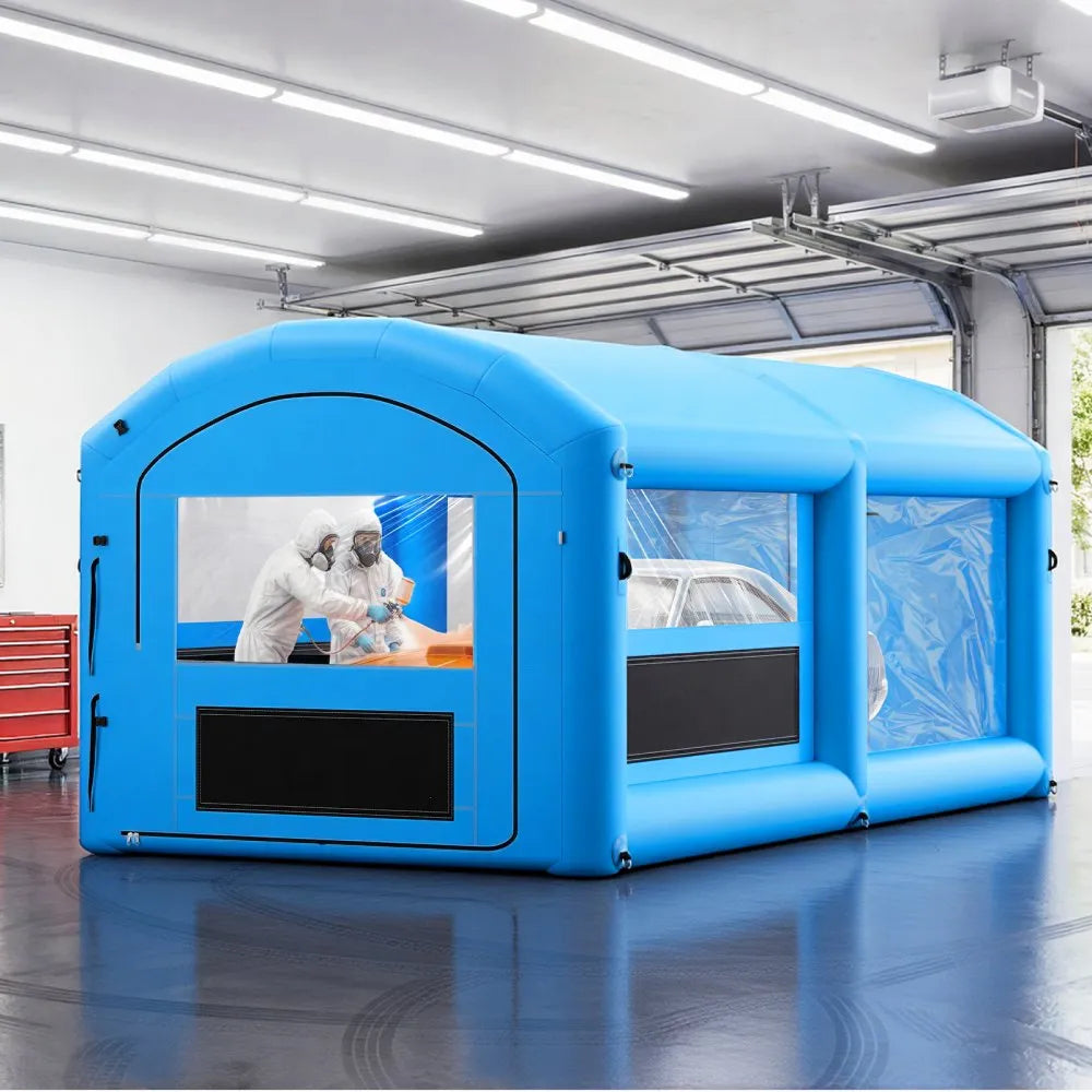 VEVOR Inflatable Paint Booth, 20 x 10 x 8 ft, Portable Spray Booth with 480W+750W Blowers and Large Filter Cotton, Arched Roof Blow Up Painting Tent for ATV, Motorcycle, and Medium Furniture, Blue