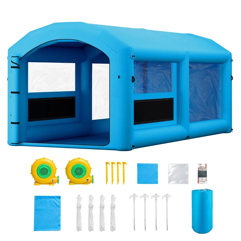 VEVOR Inflatable Paint Booth, 20 x 10 x 8 ft, Portable Spray Booth with 480W+750W Blowers and Large Filter Cotton, Arched Roof Blow Up Painting Tent for ATV, Motorcycle, and Medium Furniture, Blue