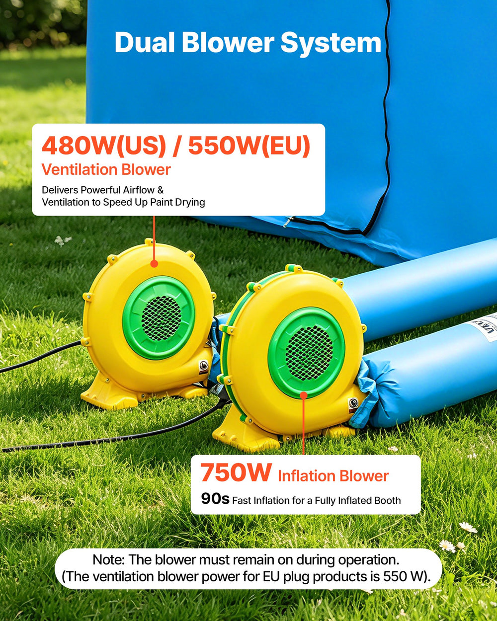 VEVOR Inflatable Paint Booth, 20 x 10 x 8 ft, Portable Spray Booth with 480W+750W Blowers and Large Filter Cotton, Arched Roof Blow Up Painting Tent for ATV, Motorcycle, and Medium Furniture, Blue