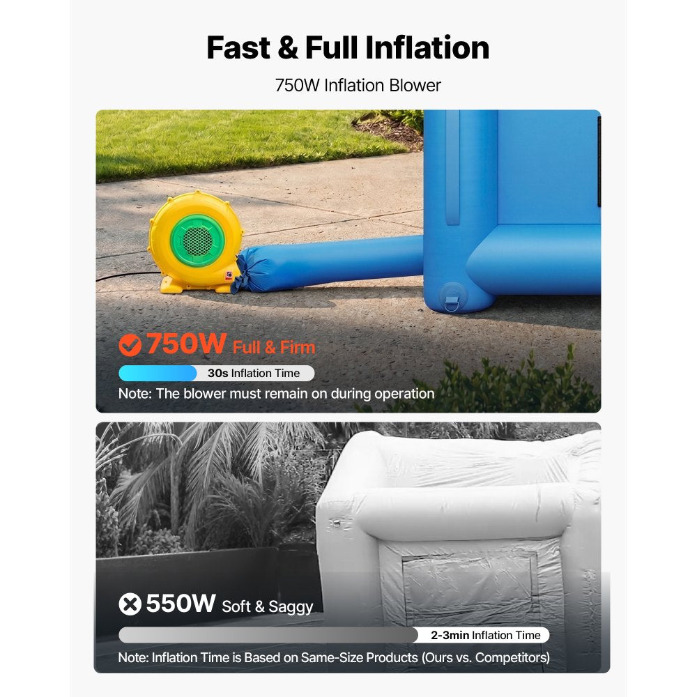 VEVOR Inflatable Paint Booth, 13.1 x 8.2 x 8.2 ft, Portable Spray Booth with 750W Powerful Blower and Large Filter Cotton, Blow Up Painting Tent for Bike, Motorcycle, and Small Furniture, Blue