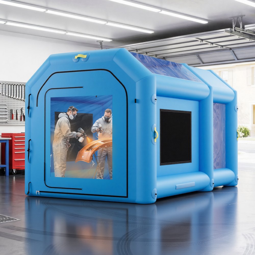 VEVOR Inflatable Paint Booth, 13.1 x 8.2 x 8.2 ft, Portable Spray Booth with 750W Powerful Blower and Large Filter Cotton, Blow Up Painting Tent for Bike, Motorcycle, and Small Furniture, Blue
