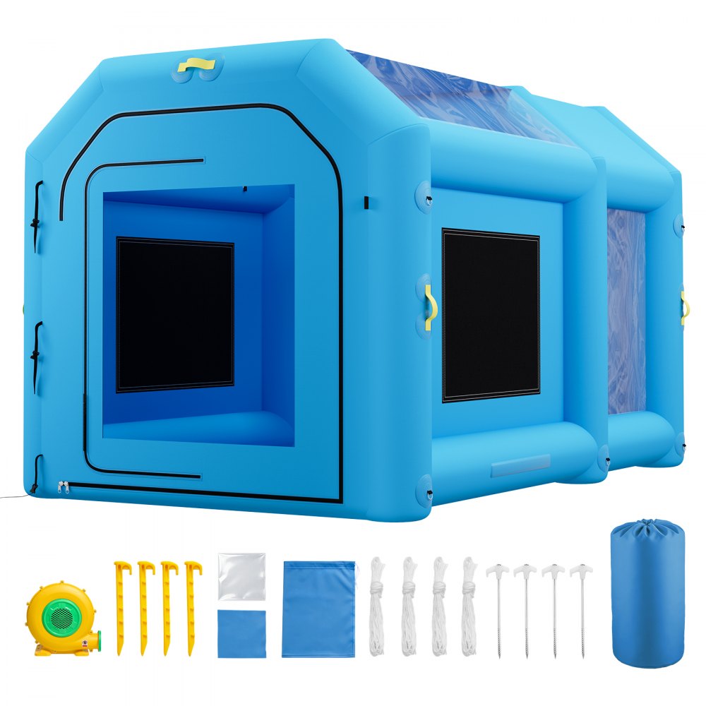 VEVOR Inflatable Paint Booth, 13.1 x 8.2 x 8.2 ft, Portable Spray Booth with 750W Powerful Blower and Large Filter Cotton, Blow Up Painting Tent for Bike, Motorcycle, and Small Furniture, Blue