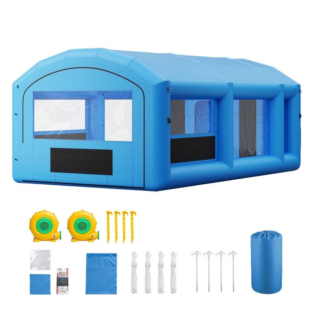 VEVOR Inflatable Paint Booth, 23 x 13 x 9 ft, Portable Spray Booth with 480W+750W Blowers, Large Filter Cotton, Changing Area, Arched Roof Painting Tent for ATV, Motorcycle, Medium Furniture, Blue