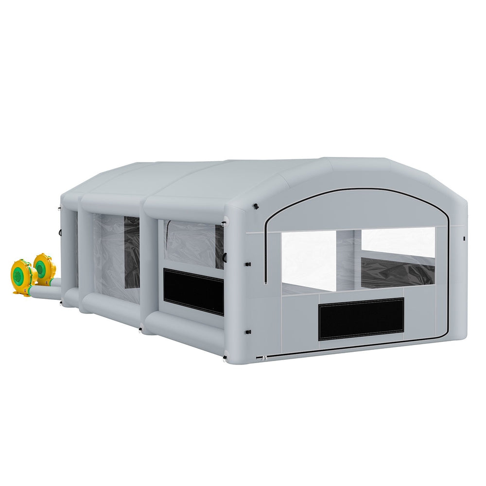 VEVOR Inflatable Paint Booth, 26 x 15 x 10 ft, Portable Spray Booth with 750W+950W Blowers, Large Filter Cotton, Changing Area, Arched Roof Painting Tent for Mid-Size Pickup, Large Furniture, Gray