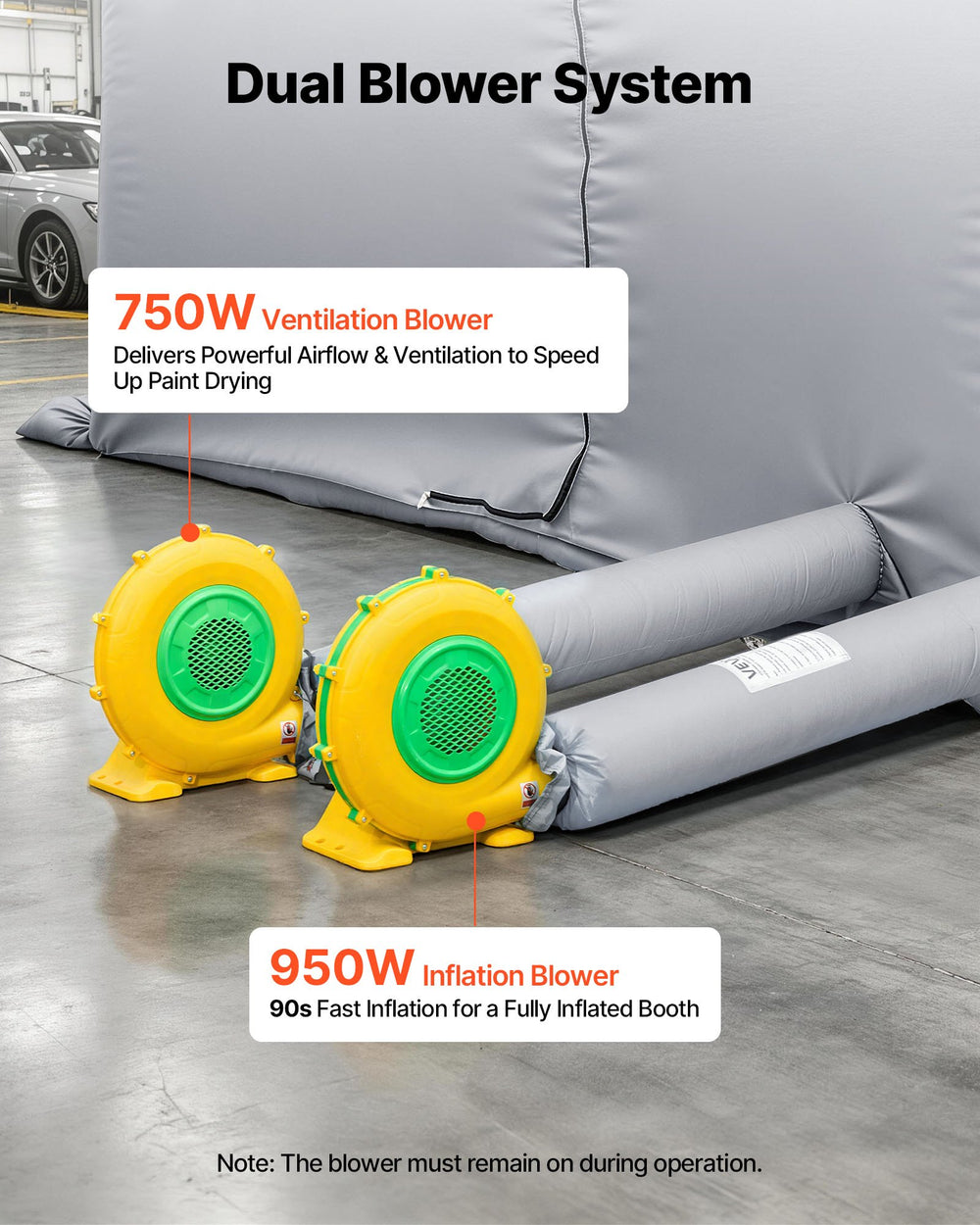 VEVOR Inflatable Paint Booth, 28 x 15 x 10 ft, Portable Spray Booth with 750W+950W Blowers, Large Filter Cotton, Changing Area, Arched Roof Painting Tent for Mid-Size Pickup, Large Furniture, Gray