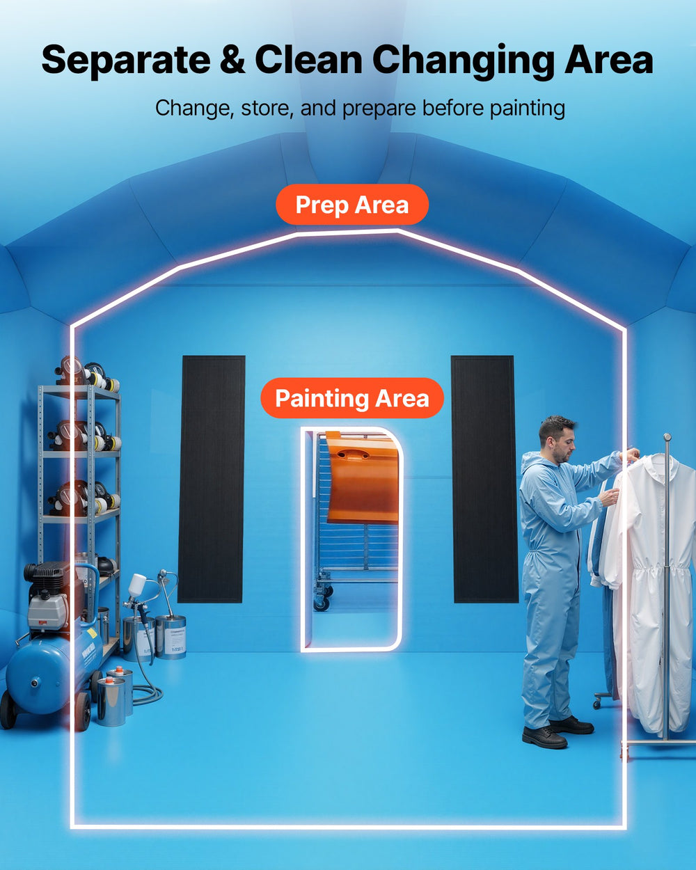 VEVOR Inflatable Paint Booth, 33 x 20 x 13 ft, Portable Spray Booth with 950W+1100W Blowers, Large Filter Cotton, Changing Area, Arched Roof Painting Tent for Full-Size Pickup Truck, Small Speedboat