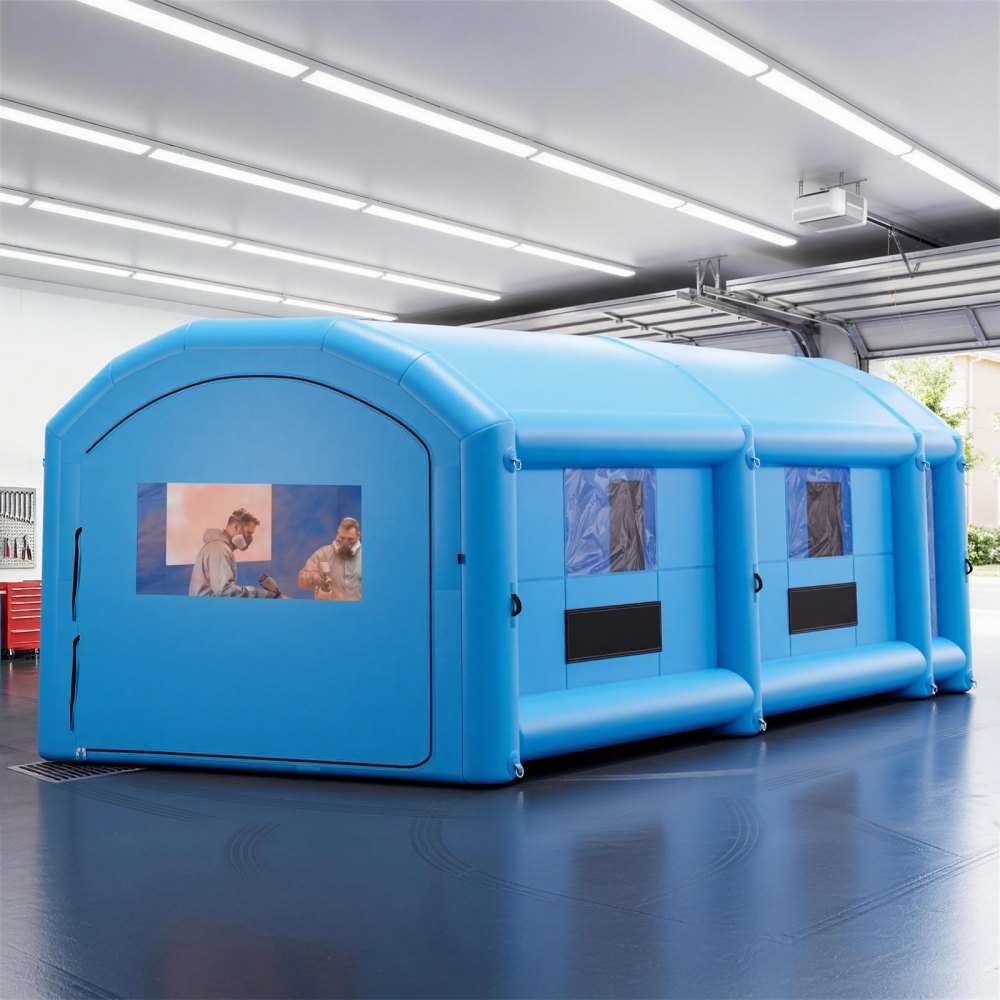 VEVOR Inflatable Paint Booth, 39 x 16 x 13 ft, Portable Spray Booth with 950W+1100W Blowers, Large Filter Cotton, Changing Area, Arched Roof Painting Tent for Heavy-Duty Pickup Truck and Van, Blue