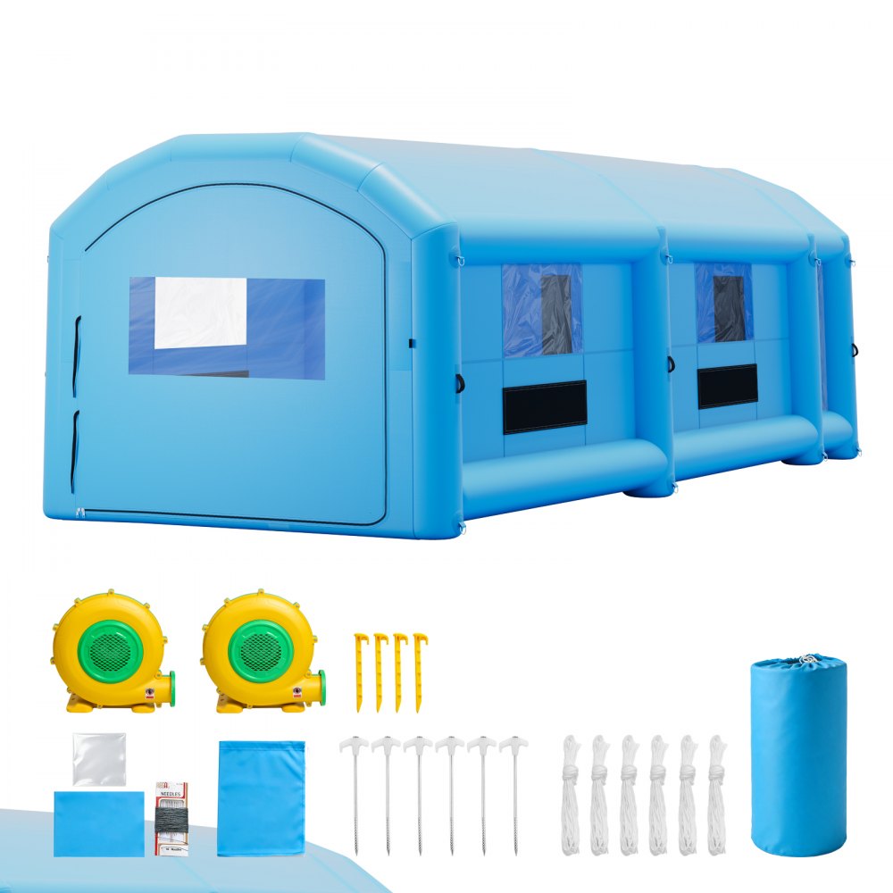 VEVOR Inflatable Paint Booth, 39 x 16 x 13 ft, Portable Spray Booth with 950W+1100W Blowers, Large Filter Cotton, Changing Area, Arched Roof Painting Tent for Heavy-Duty Pickup Truck and Van, Blue