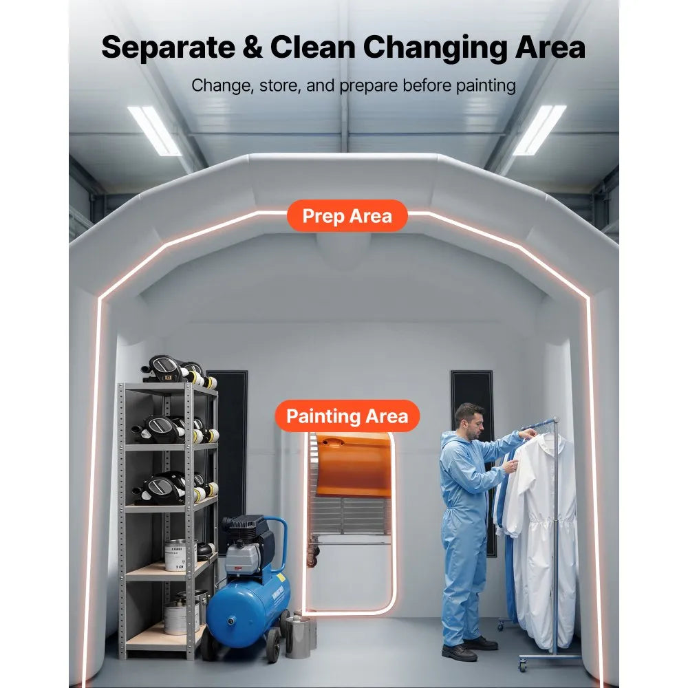 VEVOR Inflatable Paint Booth, 39 x 16 x 13 ft, Portable Spray Booth with 950W+1100W Blowers, Large Filter Cotton, Changing Area, Arched Roof Painting Tent for Heavy-Duty Pickup Truck and Van, Gray