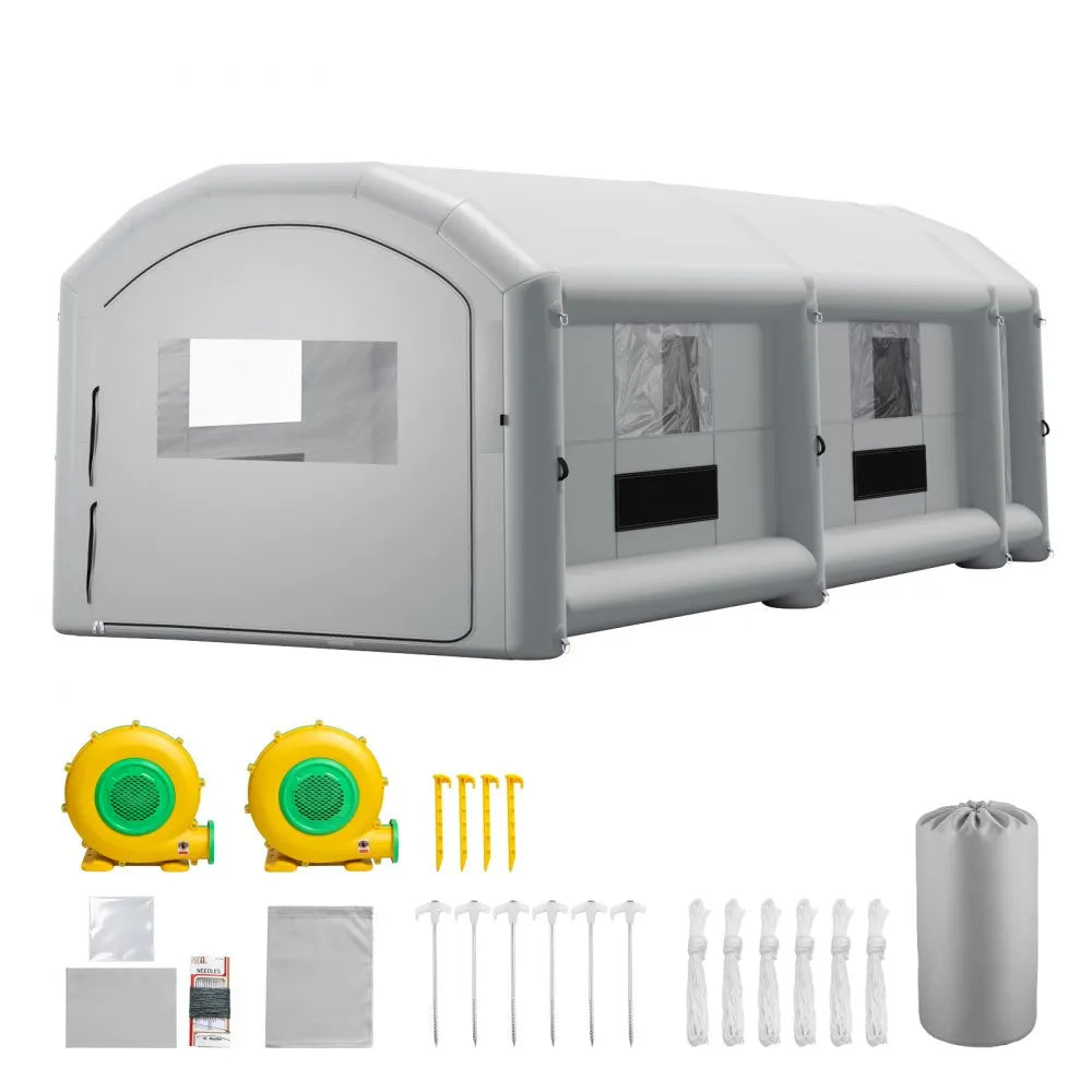 VEVOR Inflatable Paint Booth, 39 x 16 x 13 ft, Portable Spray Booth with 950W+1100W Blowers, Large Filter Cotton, Changing Area, Arched Roof Painting Tent for Heavy-Duty Pickup Truck and Van, Gray