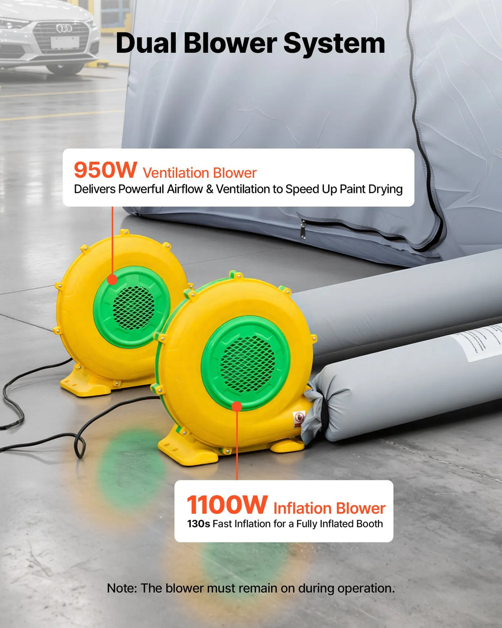 VEVOR Inflatable Paint Booth, 39 x 16 x 13 ft, Portable Spray Booth with 950W+1100W Blowers, Large Filter Cotton, Changing Area, Arched Roof Painting Tent for Heavy-Duty Pickup Truck and Van, Gray