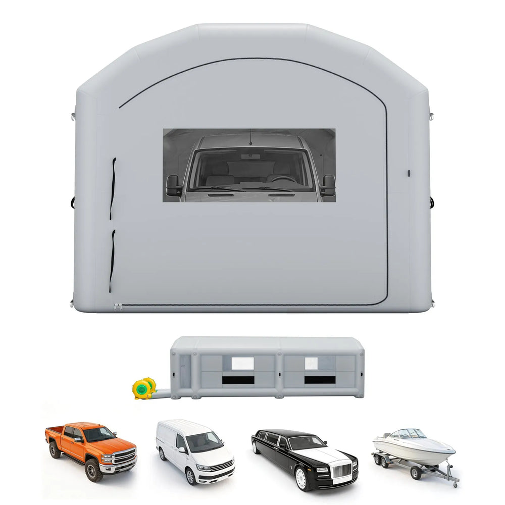 VEVOR Inflatable Paint Booth, 39 x 16 x 13 ft, Portable Spray Booth with 950W+1100W Blowers, Large Filter Cotton, Changing Area, Arched Roof Painting Tent for Heavy-Duty Pickup Truck and Van, Gray