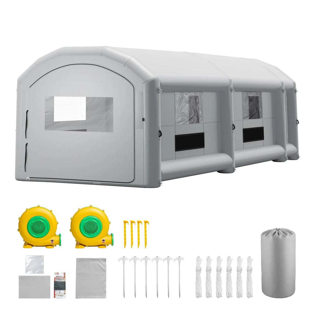 VEVOR Inflatable Paint Booth, 39 x 16 x 13 ft, Portable Spray Booth with 950W+1100W Blowers, Large Filter Cotton, Changing Area, Arched Roof Painting Tent for Heavy-Duty Pickup Truck and Van, Gray