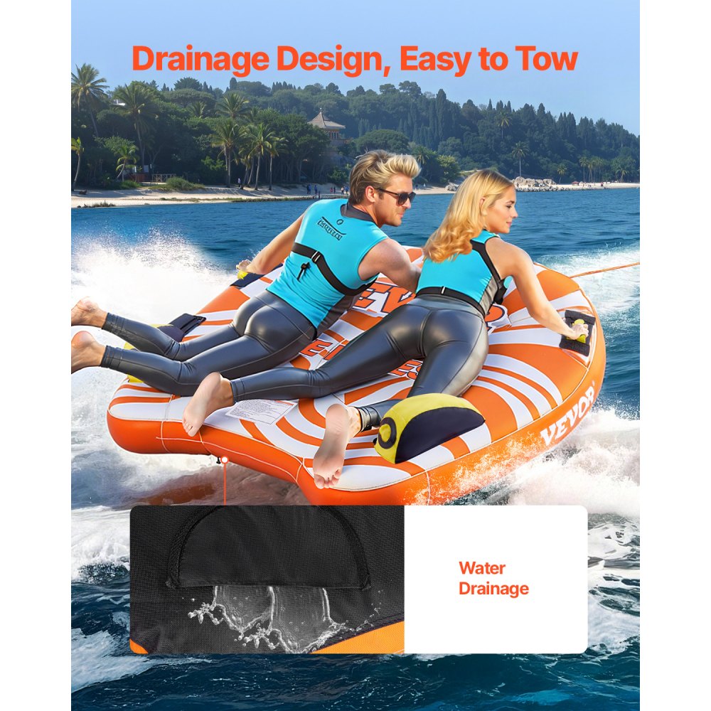 VEVOR Towable Tubes for Boating, 1-2 Riders Inflatable Towable Tube for Boat to Pull, 340lbs Capacity Boat Tubes and Towables for Water Sports - with Fins, Double-Stitched Nylon Cover & Padded Handles