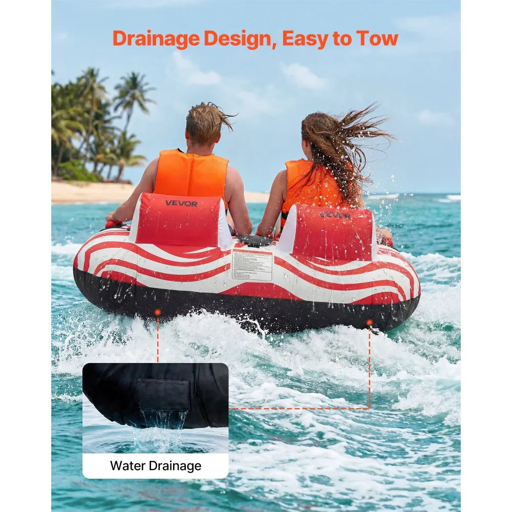 VEVOR Towable Tubes for Boating, 2-Rider Inflatable Boat Tubes and Towables, 340 lbs Capacity Water Sport Tubes for Boat to Pull - with 2 Cockpits, Full Nylon Cover, Padded Grab Handles & Safety Valve