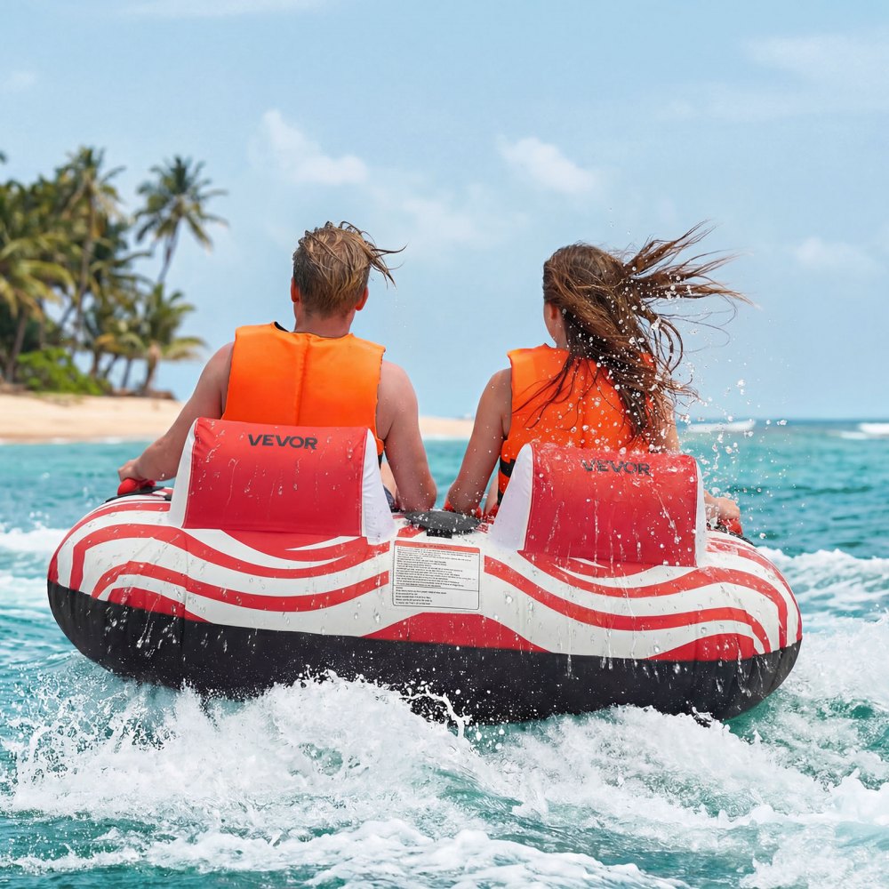 VEVOR Towable Tubes for Boating, 2-Rider Inflatable Boat Tubes and Towables, 340 lbs Capacity Water Sport Tubes for Boat to Pull - with 2 Cockpits, Full Nylon Cover, Padded Grab Handles & Safety Valve