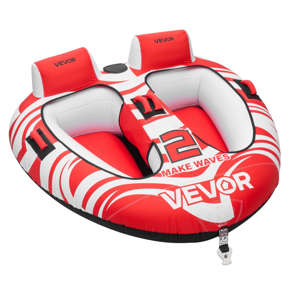 VEVOR Towable Tubes for Boating, 2-Rider Inflatable Boat Tubes and Towables, 340 lbs Capacity Water Sport Tubes for Boat to Pull - with 2 Cockpits, Full Nylon Cover, Padded Grab Handles & Safety Valve