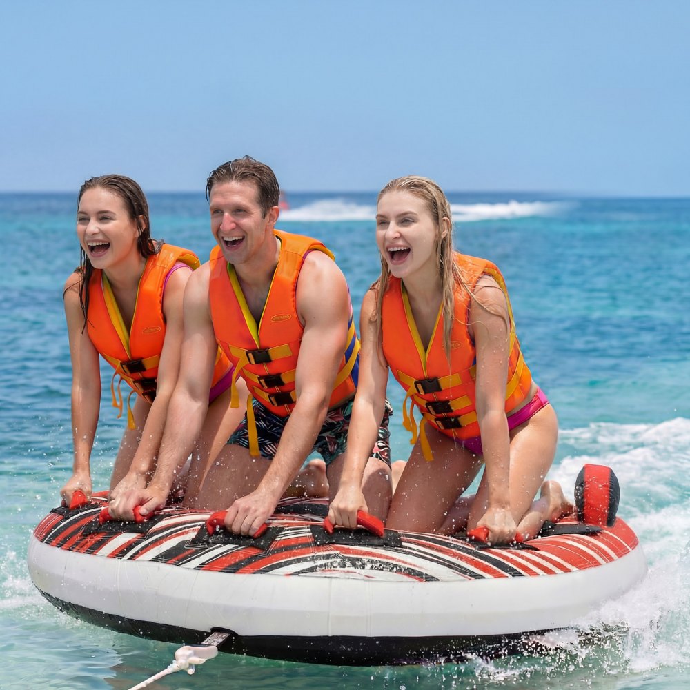 VEVOR Towable Tube for Boating, 3 Riders Inflatable Boat Tubes and Towables, 510 lbs Capacity Water Sport Towable Tube for Boat to Pull - with Fins, Full Nylon Cover, Padded Handles & Safety Valve
