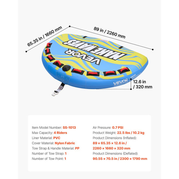 Vevor Towable Tube 4-Rider Inflatable Boat Tube New – FactoryPure