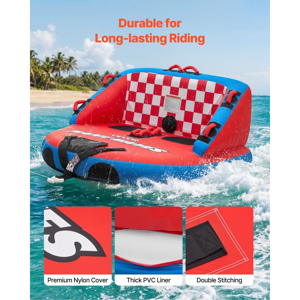 VEVOR Towable Tubes for Boating, 2-Rider Inflatable Towable Tube for Boat to Pull, 340 lbs Capacity Water Sports Boating Tubes - with Full Nylon Cover, Dual Tow Points, Safety Valve & Padded Handles