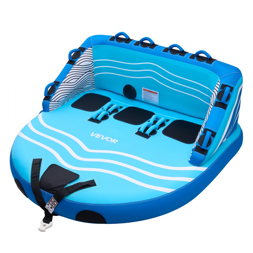 VEVOR Towable Tubes for Boating, 3-Rider Inflatable Towable Tube for Boat to Pull, 510 lbs Capacity Water Sports Boating Tubes - with Full Nylon Cover, Dual Tow Points, Safety Valve & Padded Handles