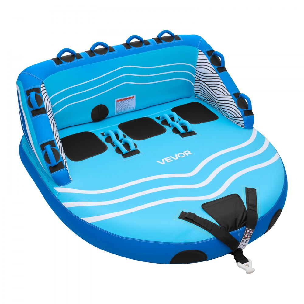 VEVOR Towable Tubes for Boating, 3-Rider Inflatable Towable Tube for Boat to Pull, 510 lbs Capacity Water Sports Boating Tubes - with Full Nylon Cover, Dual Tow Points, Safety Valve & Padded Handles