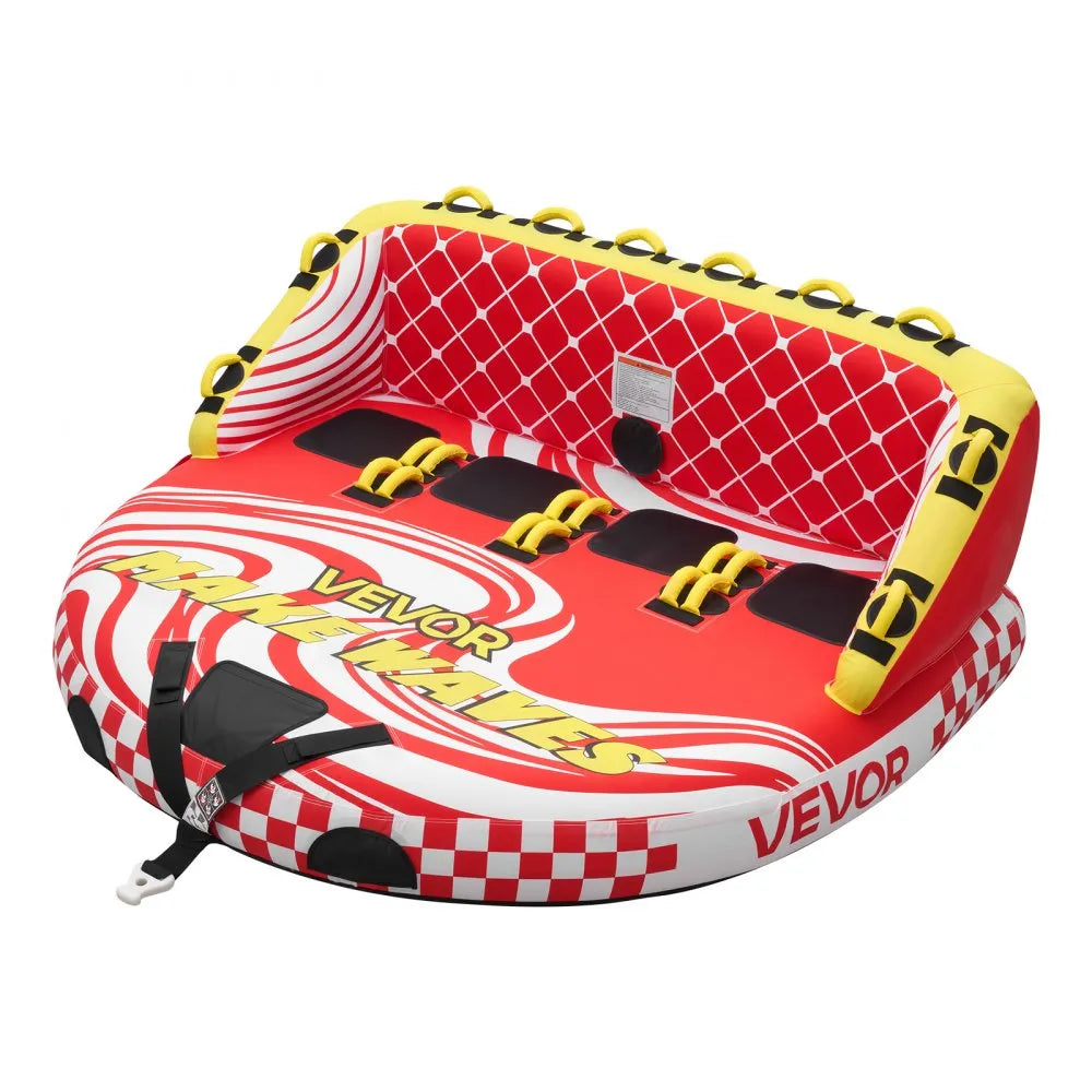 VEVOR Towable Tubes for Boating, 4-Rider Inflatable Towable Tube for Boat to Pull, 680 lbs Capacity Water Sports Boating Tubes - with Full Nylon Cover, Dual Tow Points, Safety Valve & Padded Handles