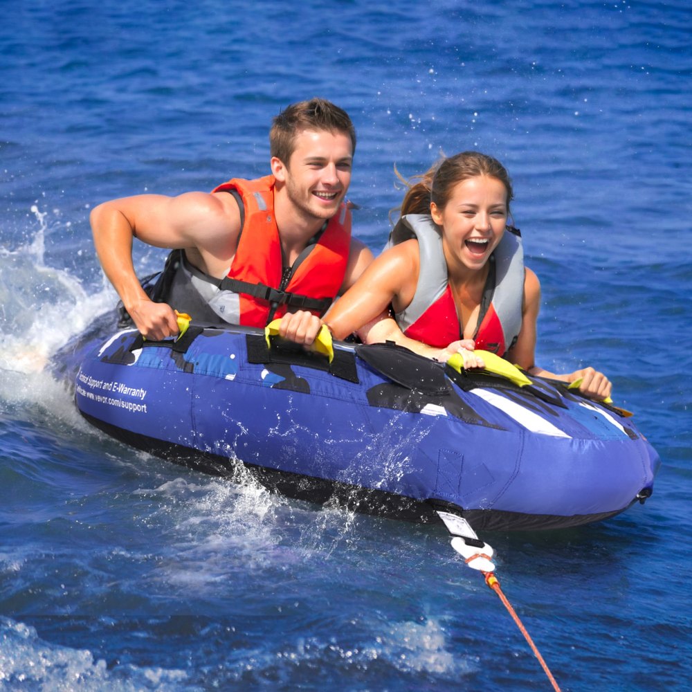 VEVOR Towable Tube for Boating, 340 lbs, 1-2 Riders Inflatable Boat Tubes and Towables, 51.8" Round Water Sport Towable Tube for Boat to Pull, Full Nylon Cover, EVA Grab Handles and Speed Safety Valve