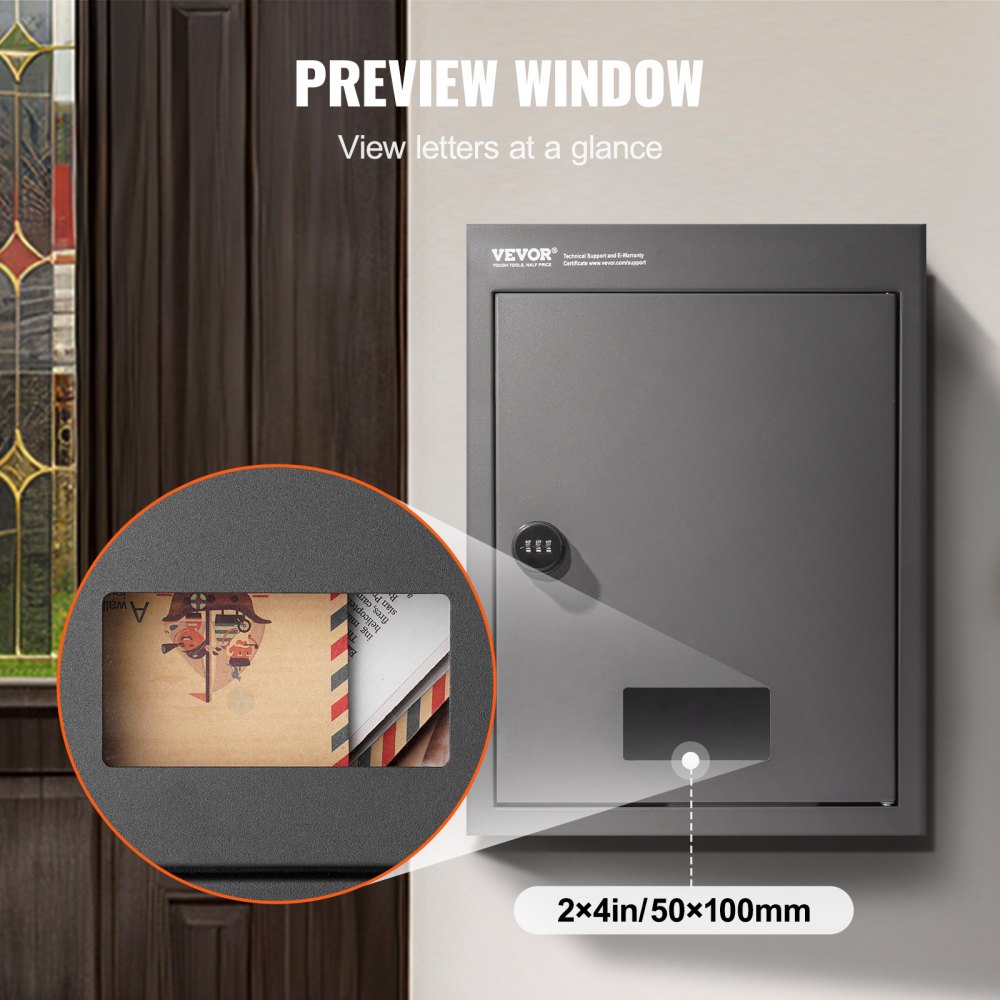 VEVOR Through The Wall Drop Box, Heavy Duty Steel Through the Wall Mailbox with 2.8-7.9" 13" Combination Lock, 12.5x6.3x16.9" Mail Drop Box, Black