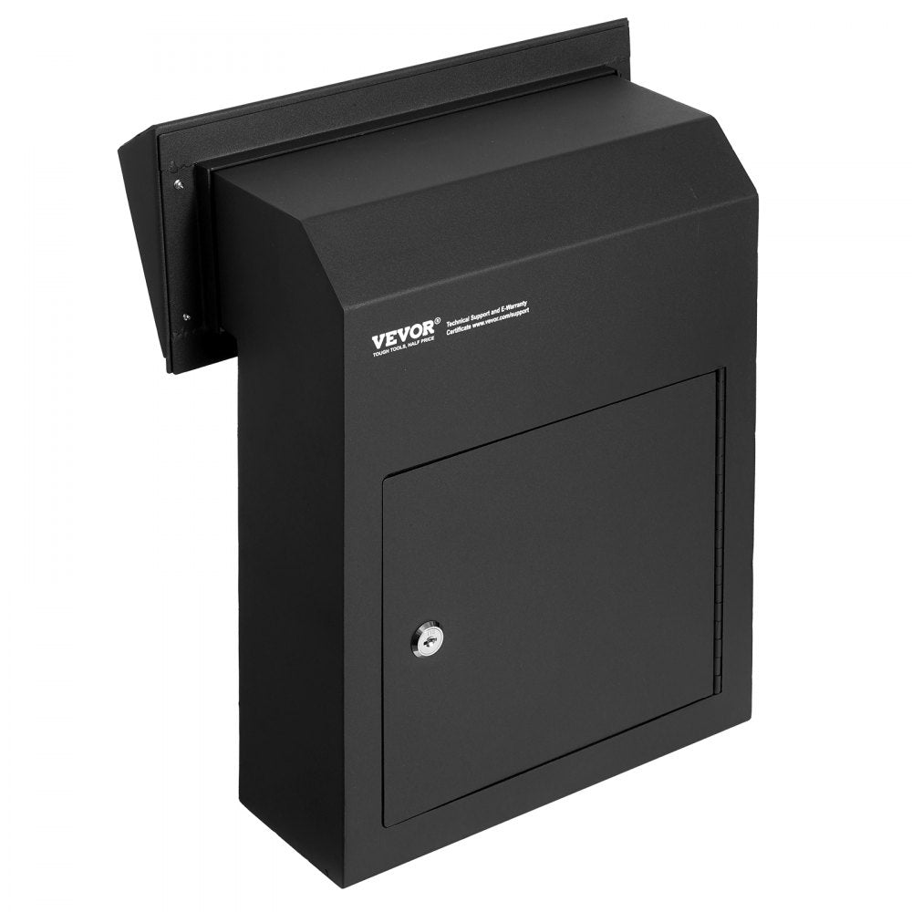 VEVOR Through The Door Key Drop Box, Heavy Duty Steel Through the Door Mailbox with 1.8" 12" Key Lock, 12x6x16" Mail Drop Box, Black