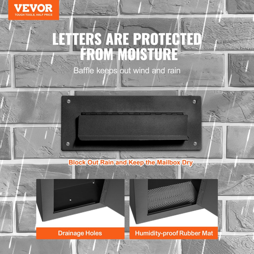 VEVOR Through The Wall Drop Box, Heavy Duty Steel Through the Wall Mailbox with 2.8-7.9" 13" Combination Lock, 13x7x17" Mail Drop Box, Black