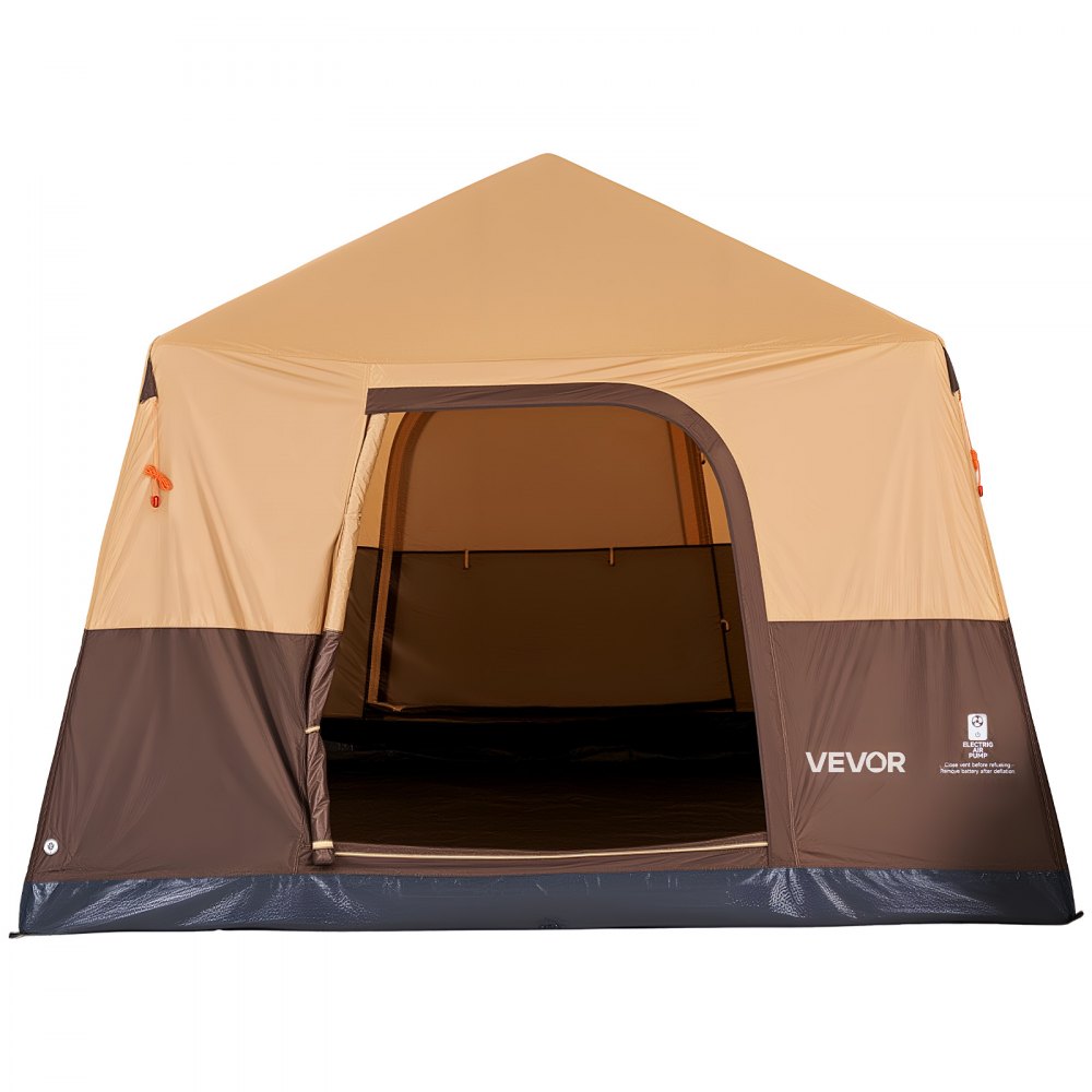 VEVOR Camping Tent, 6 Person Inflatable Cabin Tent with Rechargeable Pump, TPU Air Tube & 4 Large Mesh Windows, Portable Easy Setup Waterproof with Carry Bag for Family Outdoor Camping & Hiking, Beige