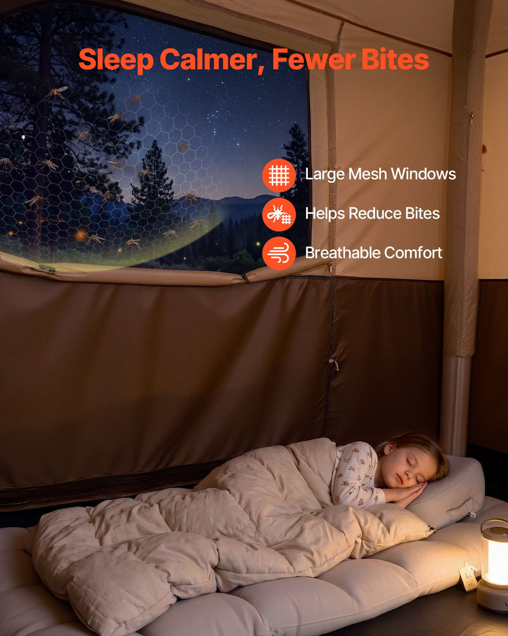 VEVOR Camping Tent, 6 Person Inflatable Cabin Tent with Rechargeable Pump, TPU Air Tube & 4 Large Mesh Windows, Portable Easy Setup Waterproof with Carry Bag for Family Outdoor Camping & Hiking, Beige