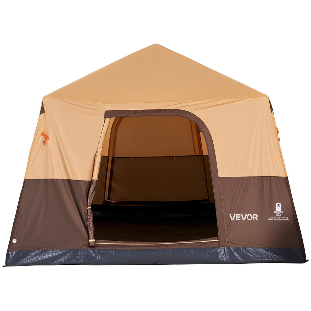 VEVOR Camping Tent, 6 Person Inflatable Cabin Tent with Rechargeable Pump, TPU Air Tube & 4 Large Mesh Windows, Portable Easy Setup Waterproof with Carry Bag for Family Outdoor Camping & Hiking, Beige