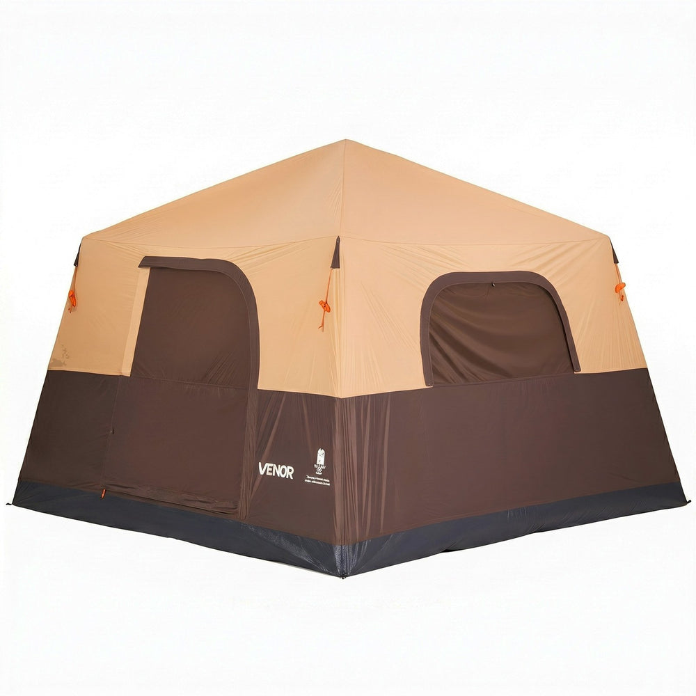 VEVOR Camping Tent, 6 Person Inflatable Cabin Tent with Rechargeable Pump, TPU Air Tube & 4 Large Mesh Windows, Portable Easy Setup Waterproof with Carry Bag for Family Outdoor Camping & Hiking, Beige